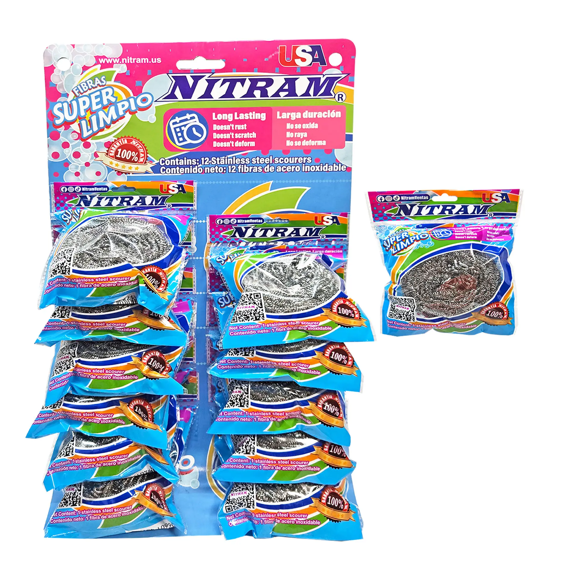 Tiras FIBRA DE ACERO INOXIDABLE NITRAM 12 Pzas