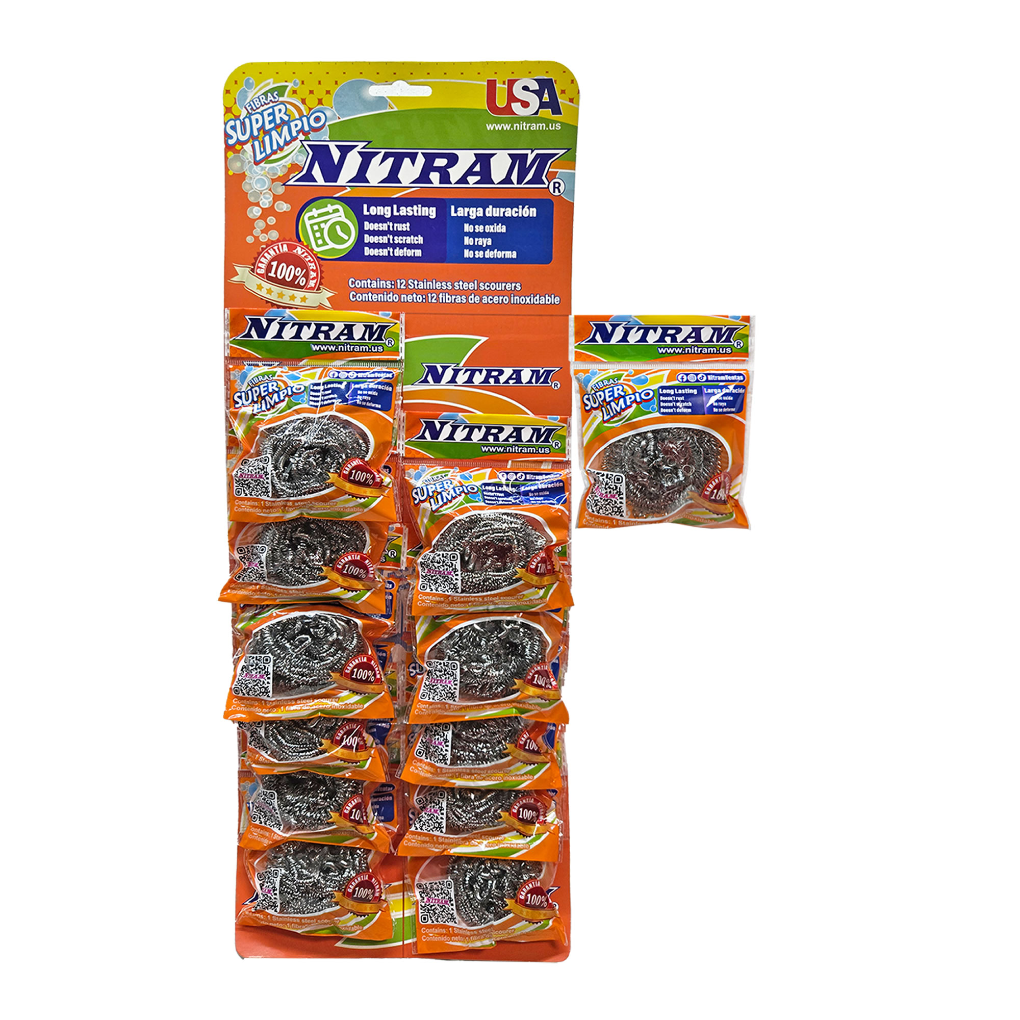 FIBRA DE ACERO INOXIDABLE NITRAM Tarjeta 12 Pzas de 12 gr c/u. - Image 2